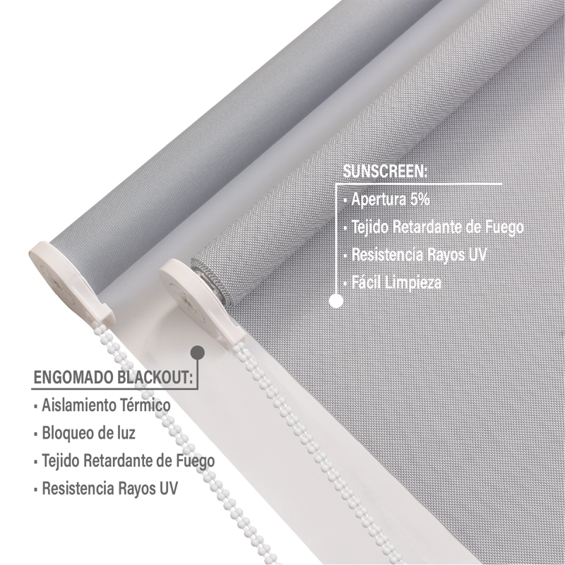 CORTINA ROLLER DOBLE BLACKOUT Y SUNSCREEN 200 X 165 CM COLOR GRIS MARCA SUNFREE - 4