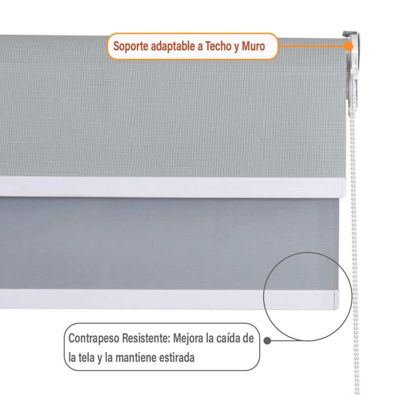 CORTINA ROLLER DOBLE BLACKOUT Y SUNSCREEN 200 X 165 CM COLOR GRIS MARCA SUNFREE - 6