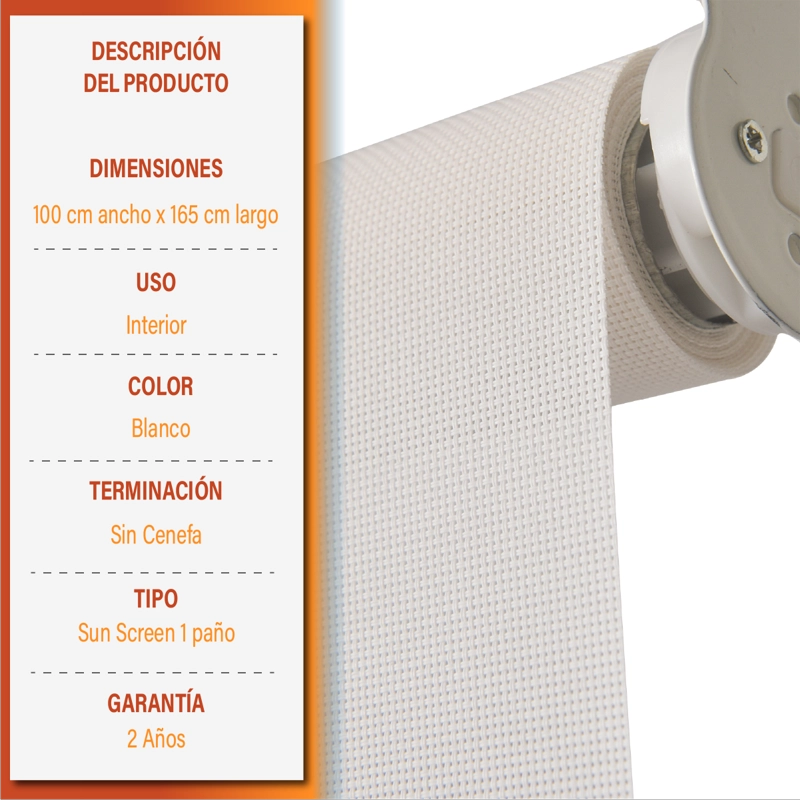 CORTINA ROLLER SUNSCREEN 100 X 165 CM COLOR BLANCO SUNFREE - 9