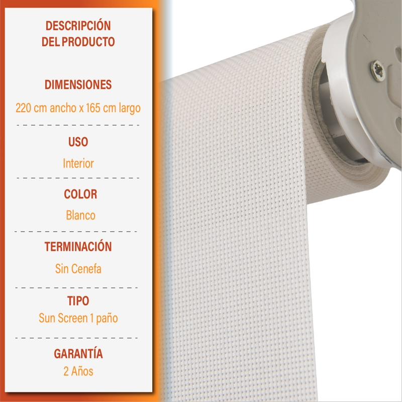 CORTINA ROLLER SUNSCREEN 220 X 165 CM COLOR BLANCO MARCA SUNFREE - 9
