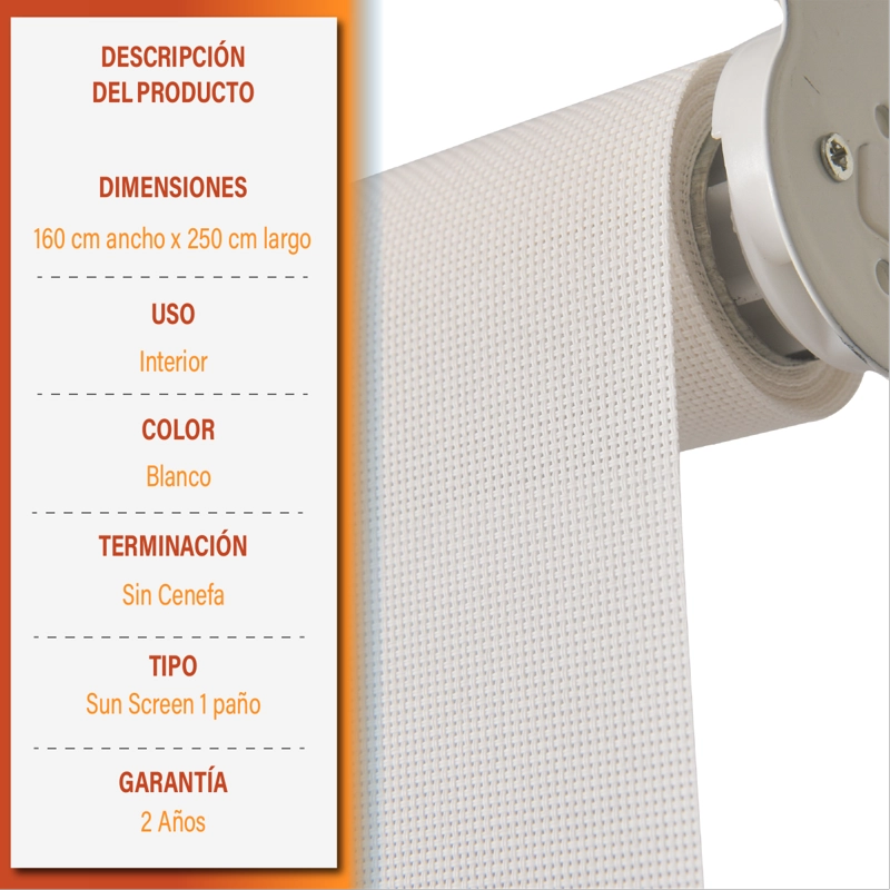 CORTINA ROLLER SUNSCREEN 160 X 250 CM COLOR BLANCO SUNFREE - 9
