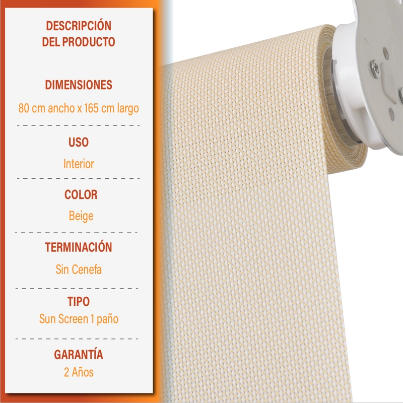 CORTINA ROLLER SUNSCREEN 080 X 165 CM BEIGE SUNFREE - 9