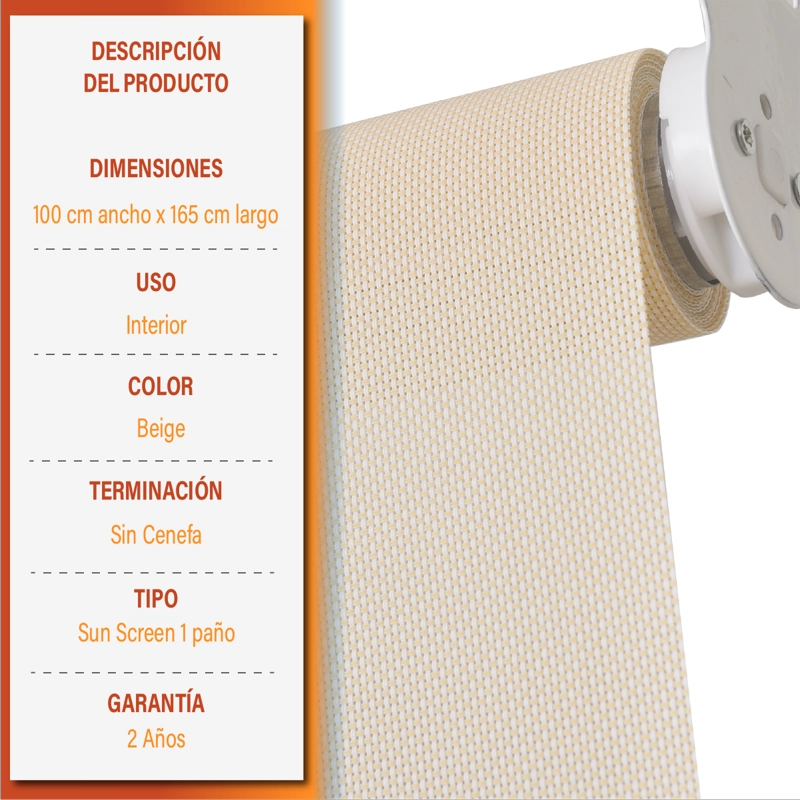 CORTINA ROLLER SUNSCREEN 100 X 165 CM COLOR BEIGE SUNFREE - 9