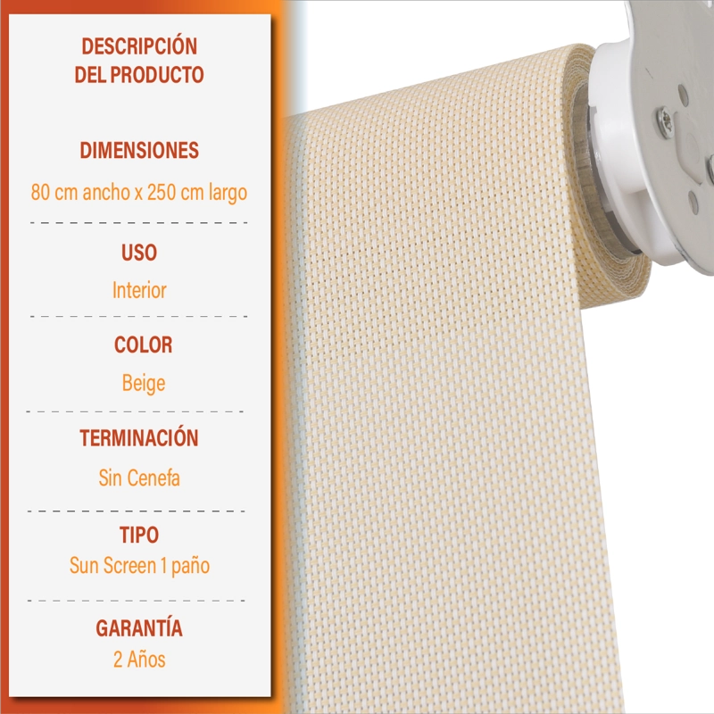 CORTINA ROLLER SUNSCREEN 080 X 250 CM COLOR BEIGE SUNFREE - 9