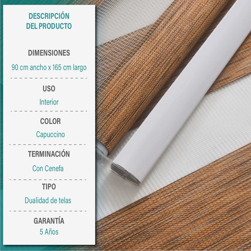 CORTINA ROLLER DUO ZEBRA DIA Y NOCHE 090 X 165 CM COLOR CAPUCCINO MARCA AURA - 9