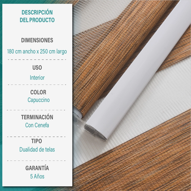 CORTINA ROLLER DUO ZEBRA DIA Y NOCHE 180X250 CM CAPUCCINO AURA - 9
