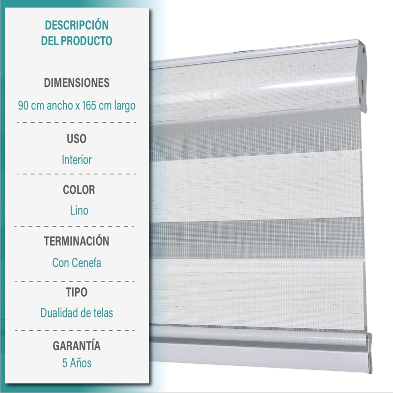 CORTINA ROLLER DUO ZEBRA DIA Y NOCHE 090 X 165 CM COLOR TEXTURA LINO MARCA AURA - 9