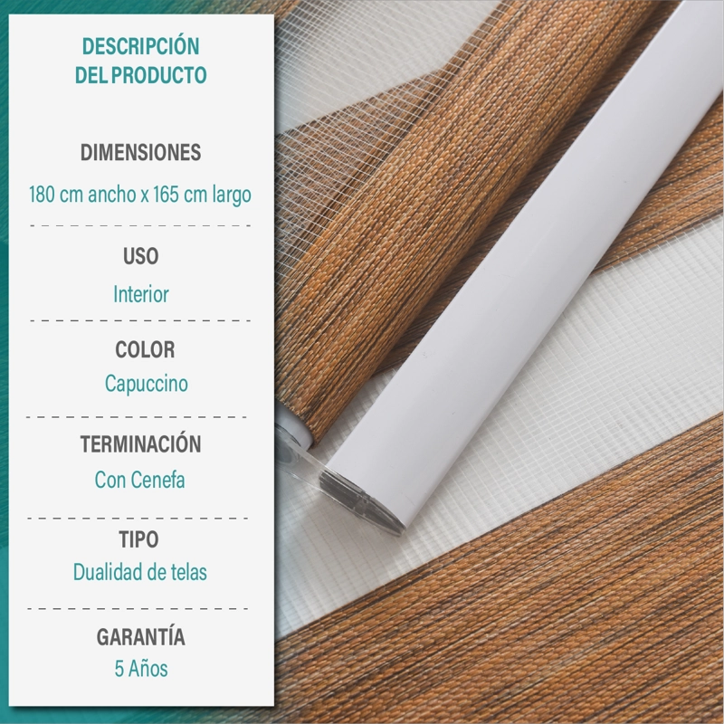 CORTINA ROLLER DUO ZEBRA DIA Y NOCHE 180X165 CM CAPUCCINO AURA - 6