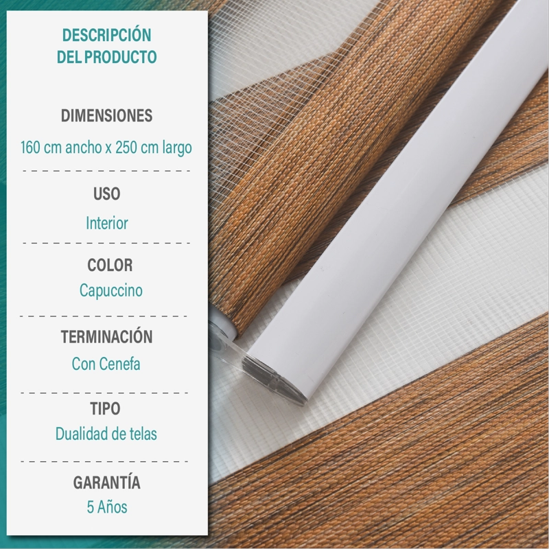 CORTINA ROLLER DUO ZEBRA DIA Y NOCHE 160X250 CM CAPUCCINO AURA - 6