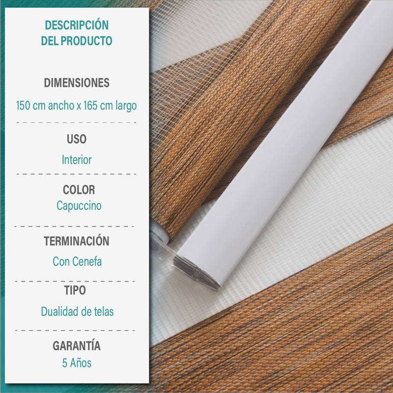CORTINA ROLLER DUO ZEBRA DIA Y NOCHE 150X165 CM CAPUCCINO AURA - 6