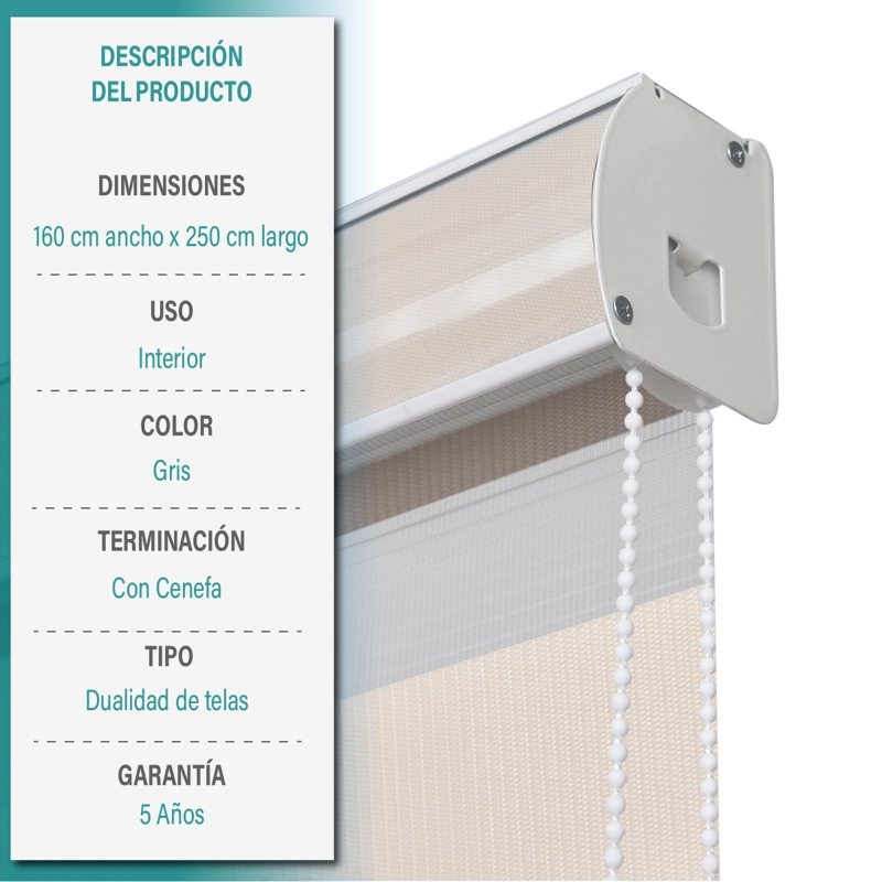 CORTINA ROLLER DUO ZEBRA DIA Y NOCHE 160X250 CM BEIGE AURA - 6