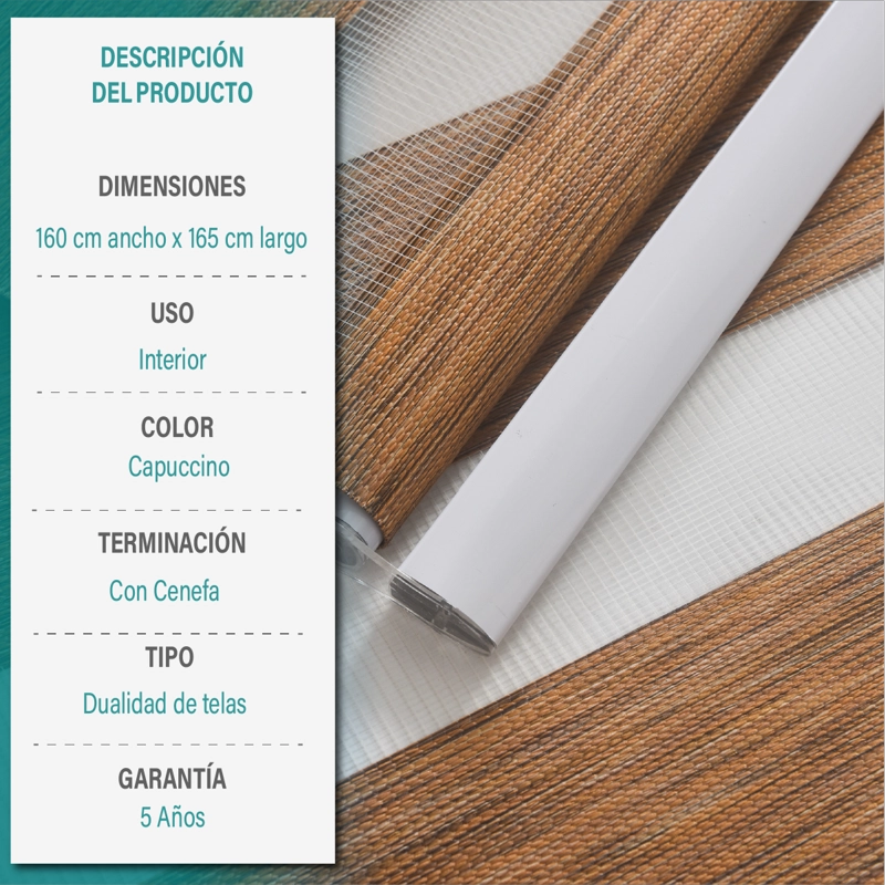 CORTINA ROLLER DUO ZEBRA DIA Y NOCHE 160X165 CM CAPUCCINO AURA - 6