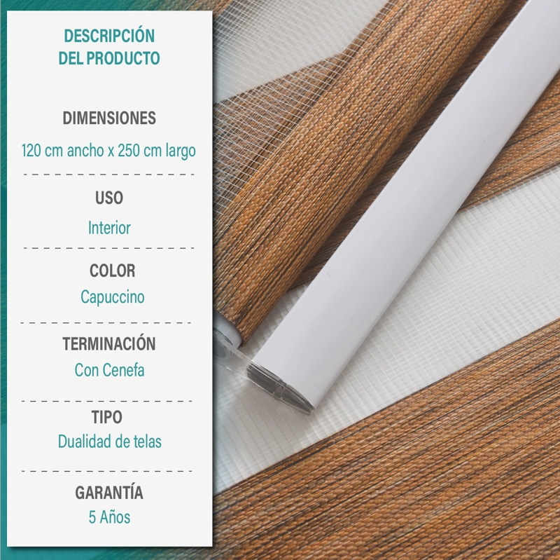 CORTINA ROLLER DUO ZEBRA DIA Y NOCHE 120X250 CM CAPUCCINO AURA - 6