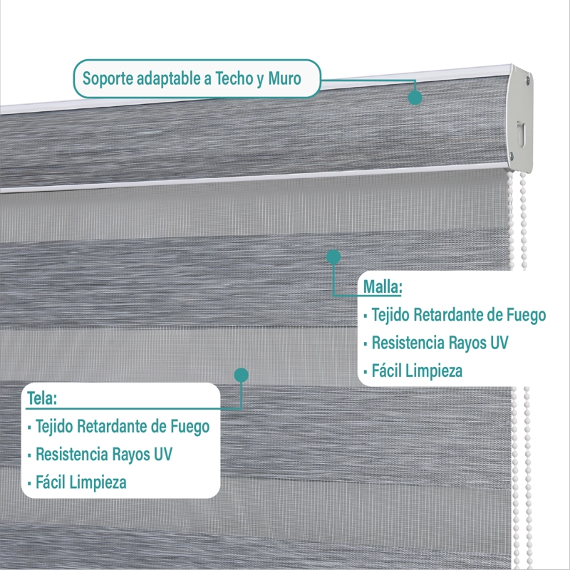 CORTINA ROLLER DUO ZEBRA DIA Y NOCHE 180X165 CM GRIS AURA - 4