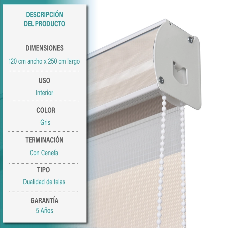 CORTINA ROLLER DUO ZEBRA DIA Y NOCHE 120 X 250 CM BEIGE AURA - 6