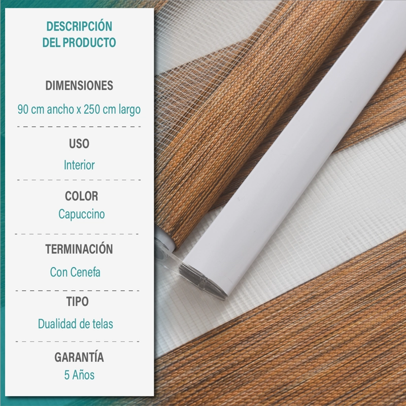 CORTINA ROLLER DUO ZEBRA DIA Y NOCHE 090 X 250 CM COLOR CAPUCCINO MARCA AURA - 6