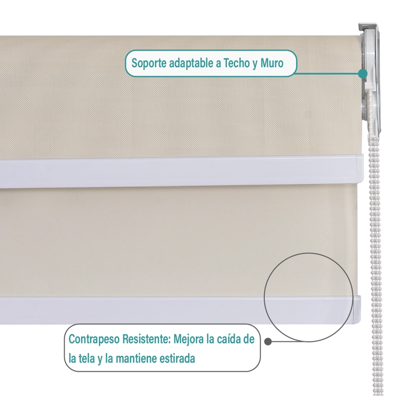 CORTINA ROLLER DOBLE BLACKOUT Y SUNSCREEN 120X250 CM COLOR BEIGE MARCA AURA - 5