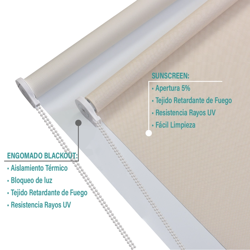 CORTINA ROLLER DOBLE BLACKOUT Y SUNSCREEN 090X250 CM COLOR BEIGE MARCA AURA - 4