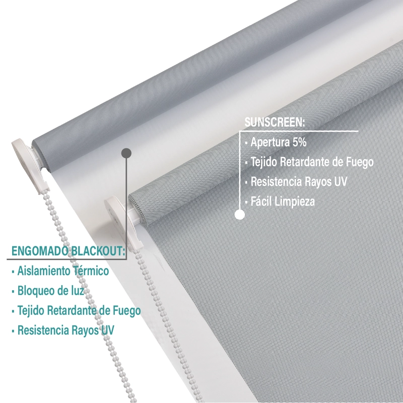 CORTINA ROLLER DOBLE BLACKOUT/SUNSCREEN 090X250 CM GRIS AURA - 4
