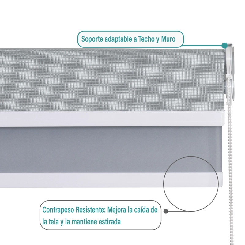 CORTINA ROLLER DOBLE BLACKOUT/SUNSCREEN 090X250 CM GRIS AURA - 5