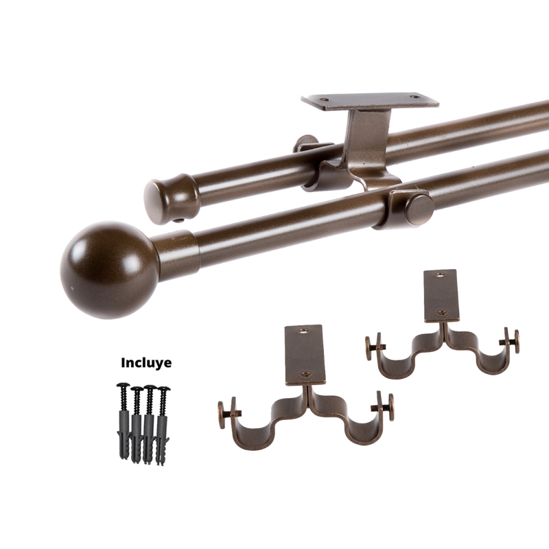 SET BARRAS PARA CORTINA DOBLE 16/19 MM EXTENSIBLE 120-210 CM A TECHO CAFE  BOLA - 5