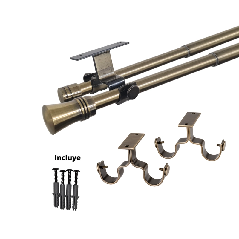 SET BARRAS PARA CORTINA DOBLE 16/19 MM EXTENSIBLE 120-210 CM A TECHO BRONCE CONICO - 5