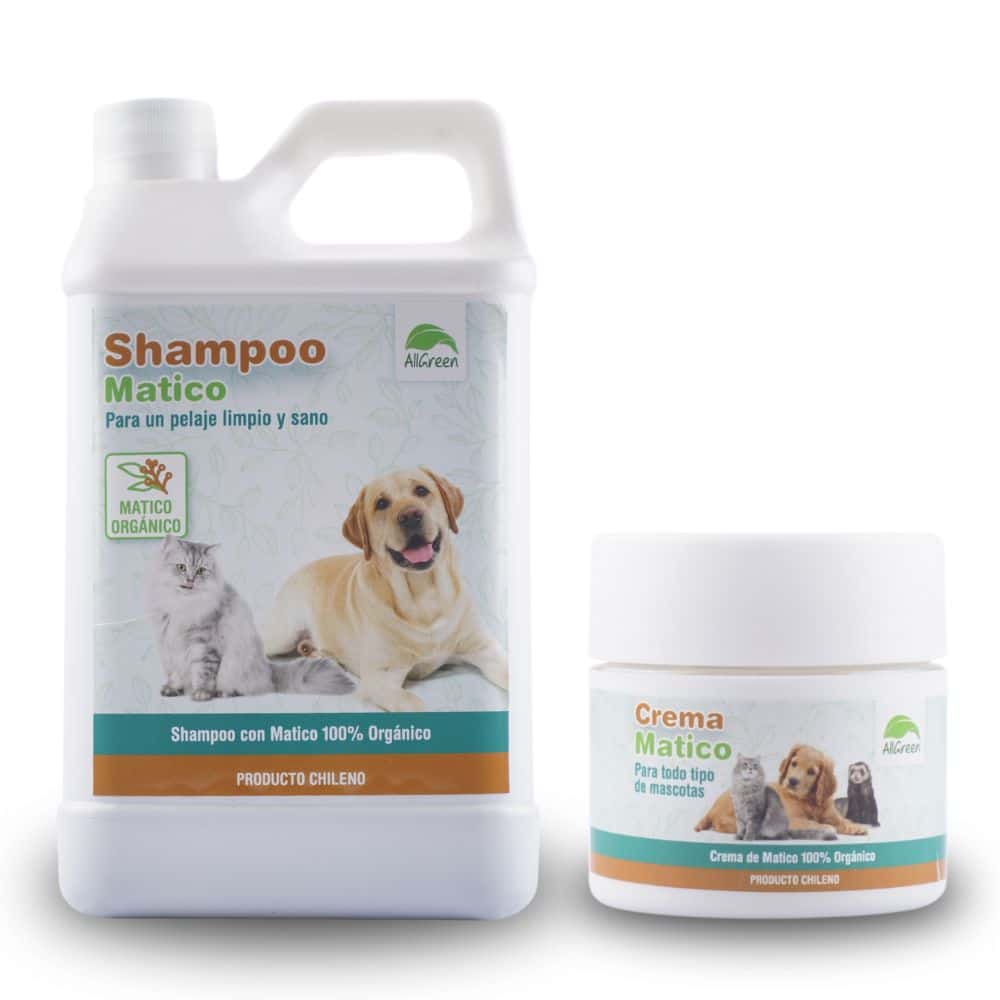 SET PERROS GATOS ALLGREEN MASCOTAS SHAMPOO MATICO 1 L + CREMA MATICO 60 ML - 1