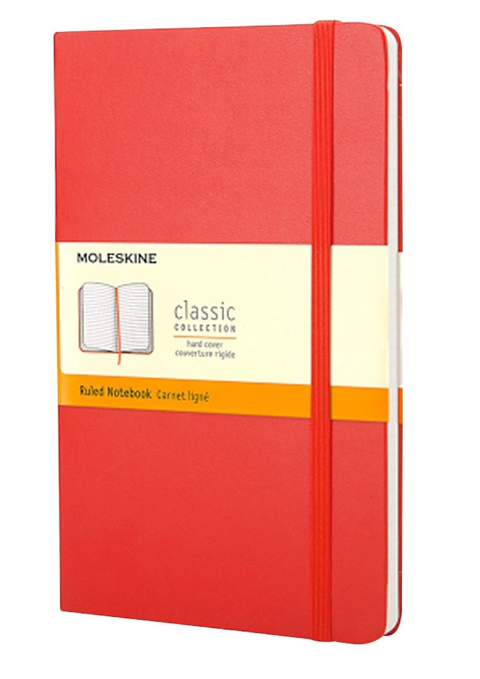 LIBRETA CLASICA, TAPA DURA, GRANDE, ROJA, RAYADA - 1