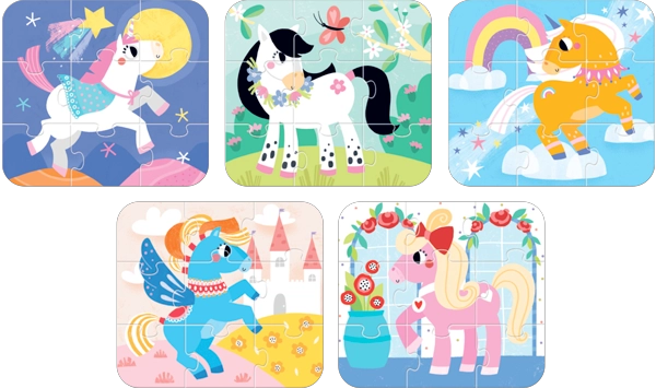 PUZZLE PONIES (45 PIEZAS, 5 PUZZLES) 3+ - 7