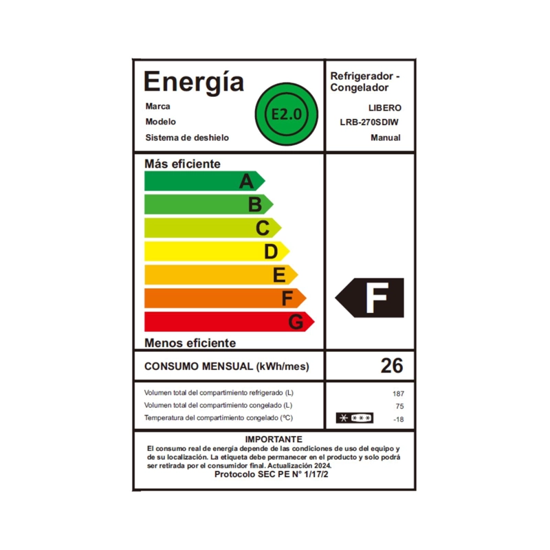 REFRIGERADOR BOTTOM FREEZER FRIO DIRECTO 262 LTS LRB-270SDIW - 3