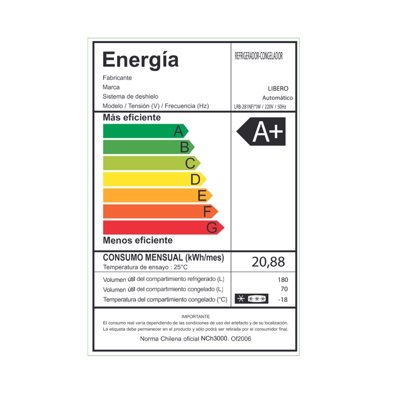 REFRIGERADOR BOTTOM FREEZER NO FROST 250 LTS. LRB-281NFIW - 9