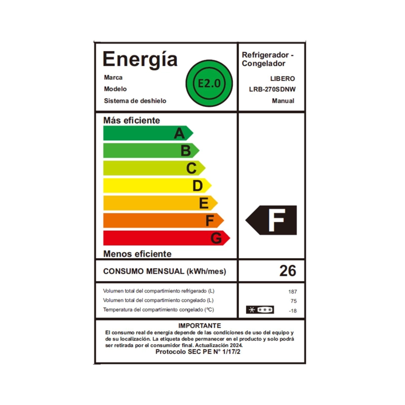 REFRIGERADOR BOTTOM FREEZER FRIO DIRECTO LRB-270SDNW NEGRO - 6
