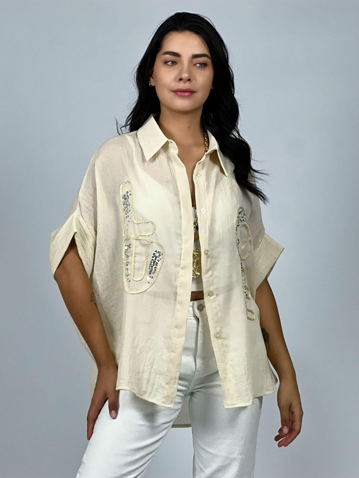 BLUSA ALGODÓN MUJER ENIGMÁTICA BORDADO LOVE CON LENTEJUELAS - 1