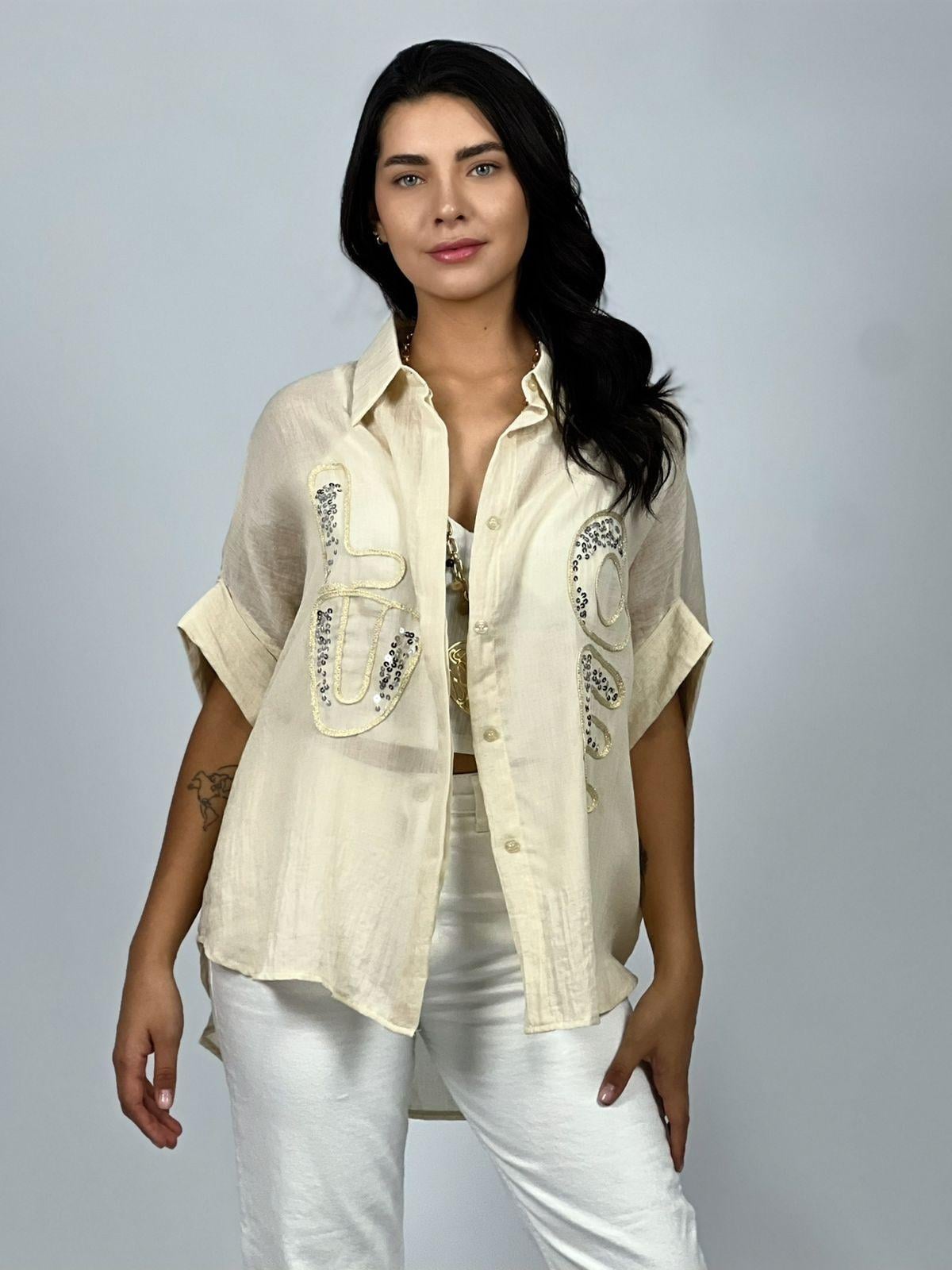 BLUSA ALGODÓN MUJER ENIGMÁTICA BORDADO LOVE CON LENTEJUELAS - 2