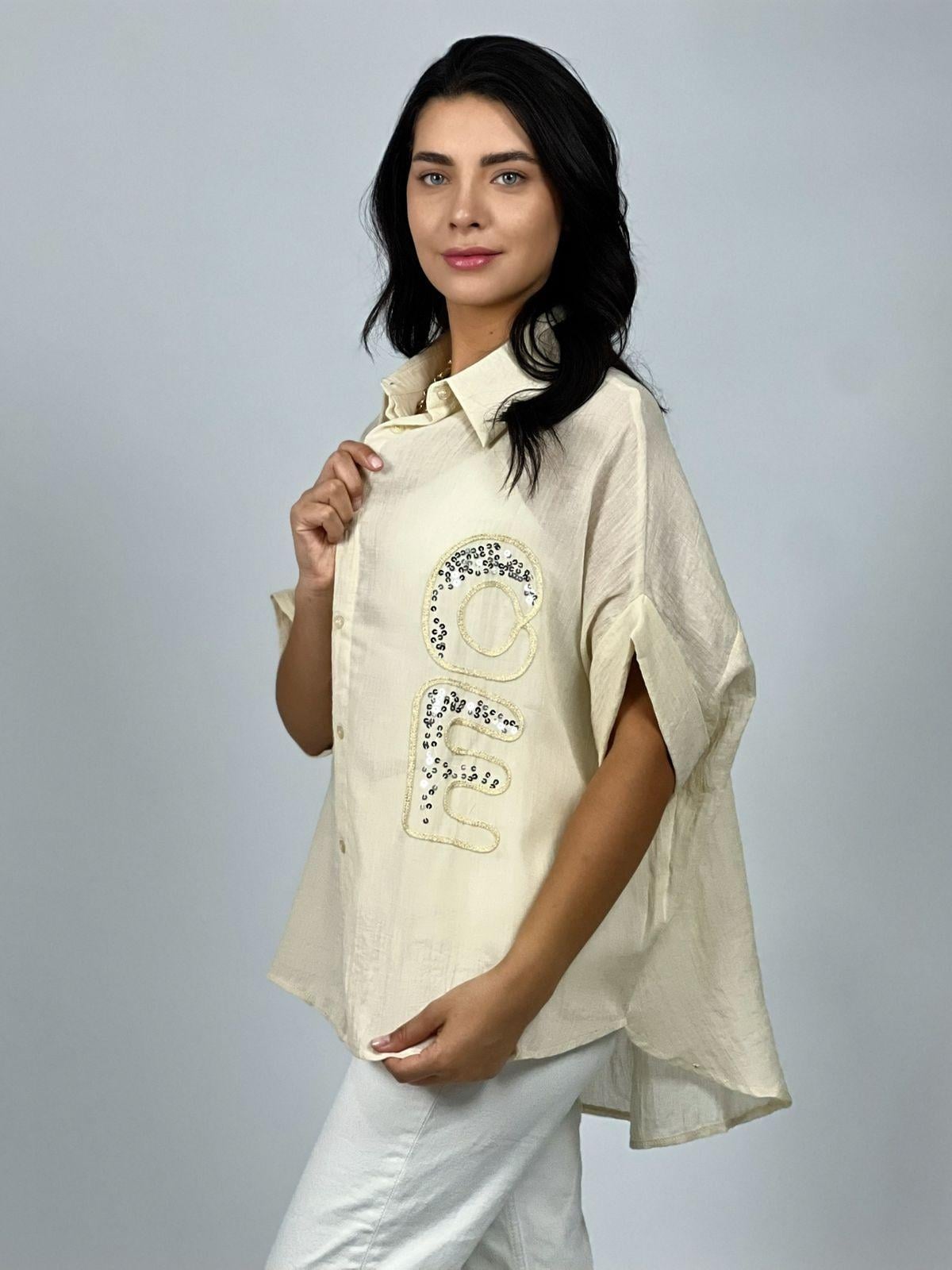 BLUSA ALGODÓN MUJER ENIGMÁTICA BORDADO LOVE CON LENTEJUELAS - 3