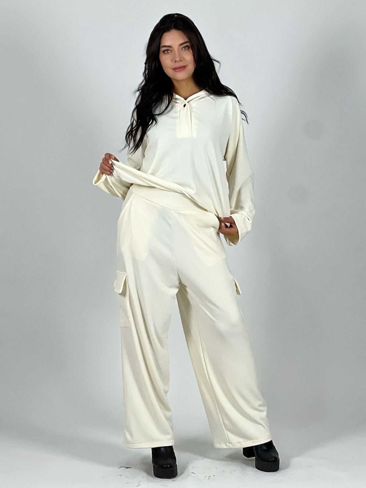 CONJUNTO DELGADO PANTALÓN Y POLERÓN EN COLOR BLANCO - 3