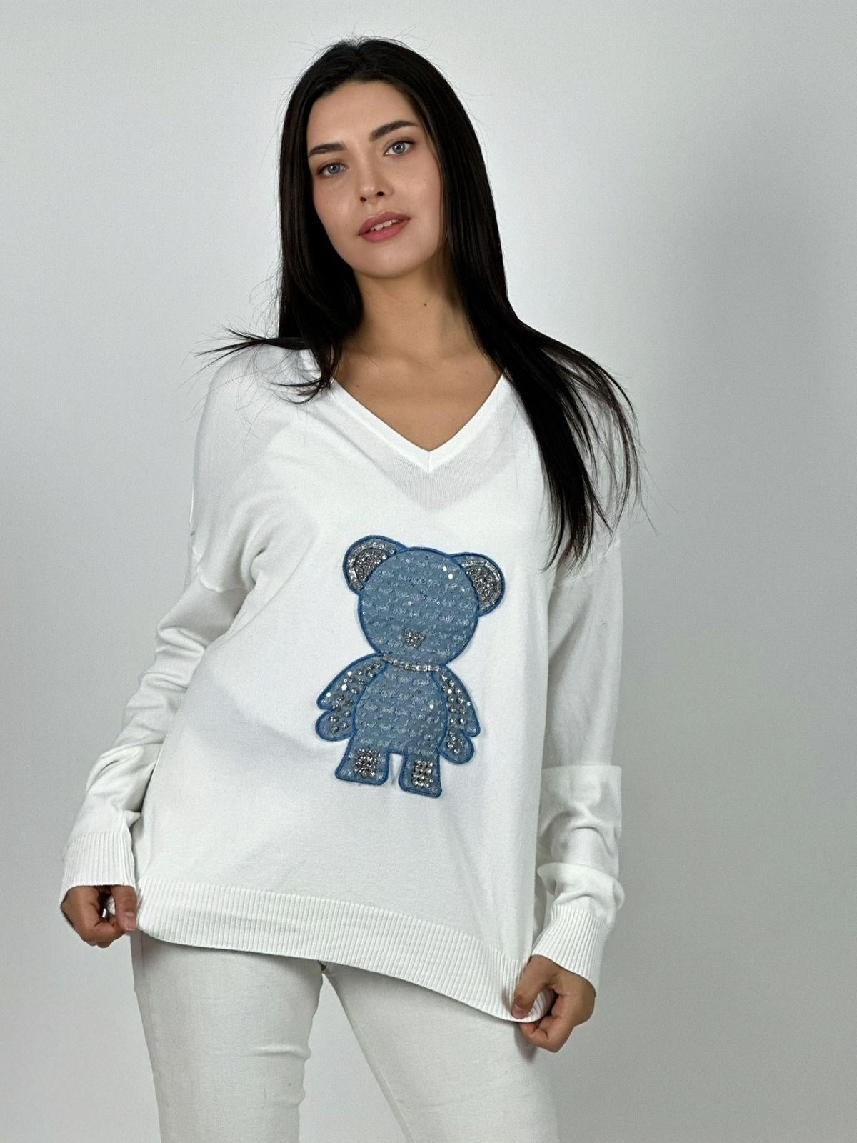SWEATER SPANDEX DISEÑO OSITO BRILLANTE NEGRO - 2