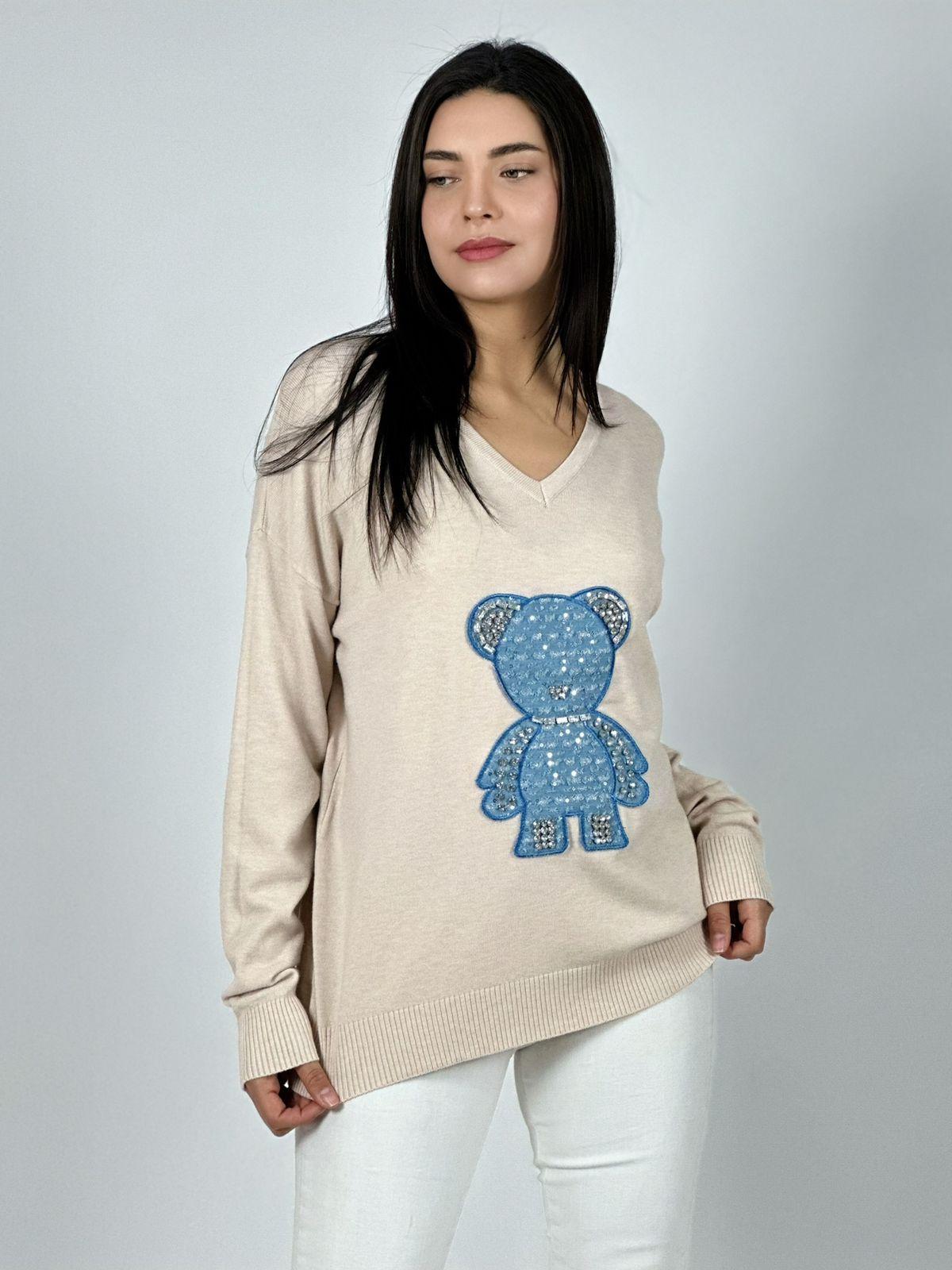 SWEATER SPANDEX DISEÑO OSITO BRILLANTE NEGRO - 2