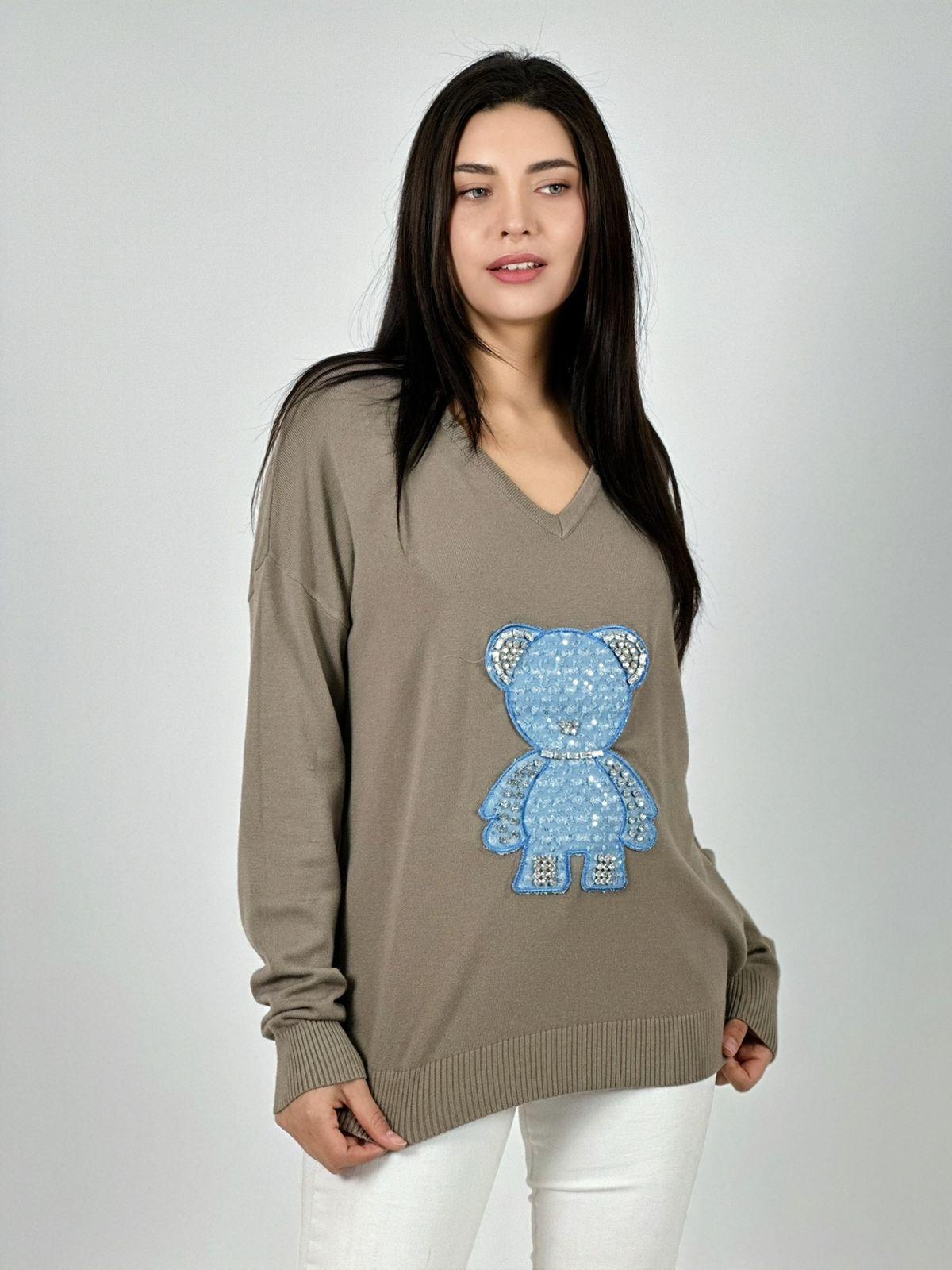 SWEATER SPANDEX DISEÑO OSITO BRILLANTE NEGRO - 2