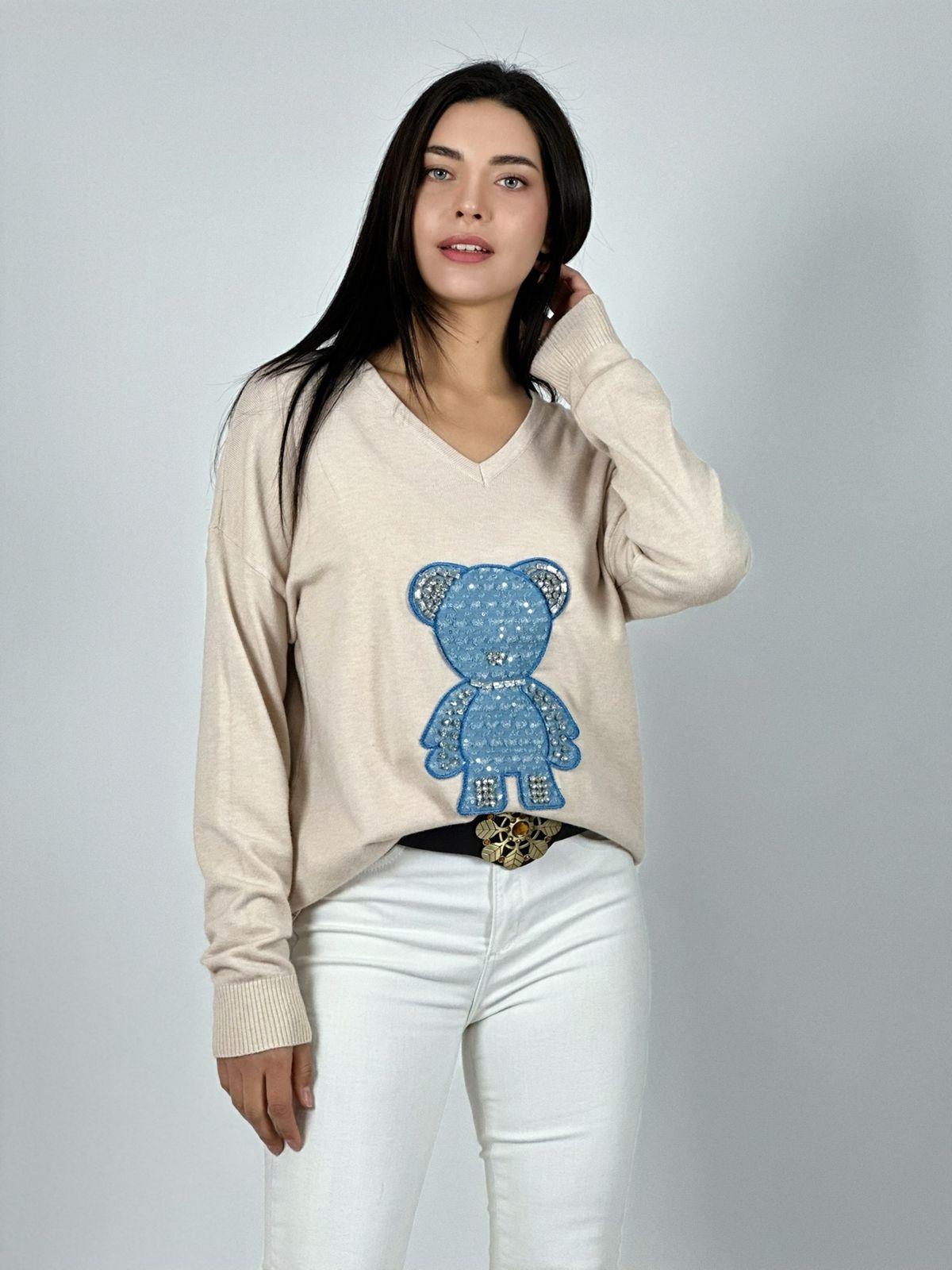 SWEATER SPANDEX DISEÑO OSITO BRILLANTE NEGRO - 3