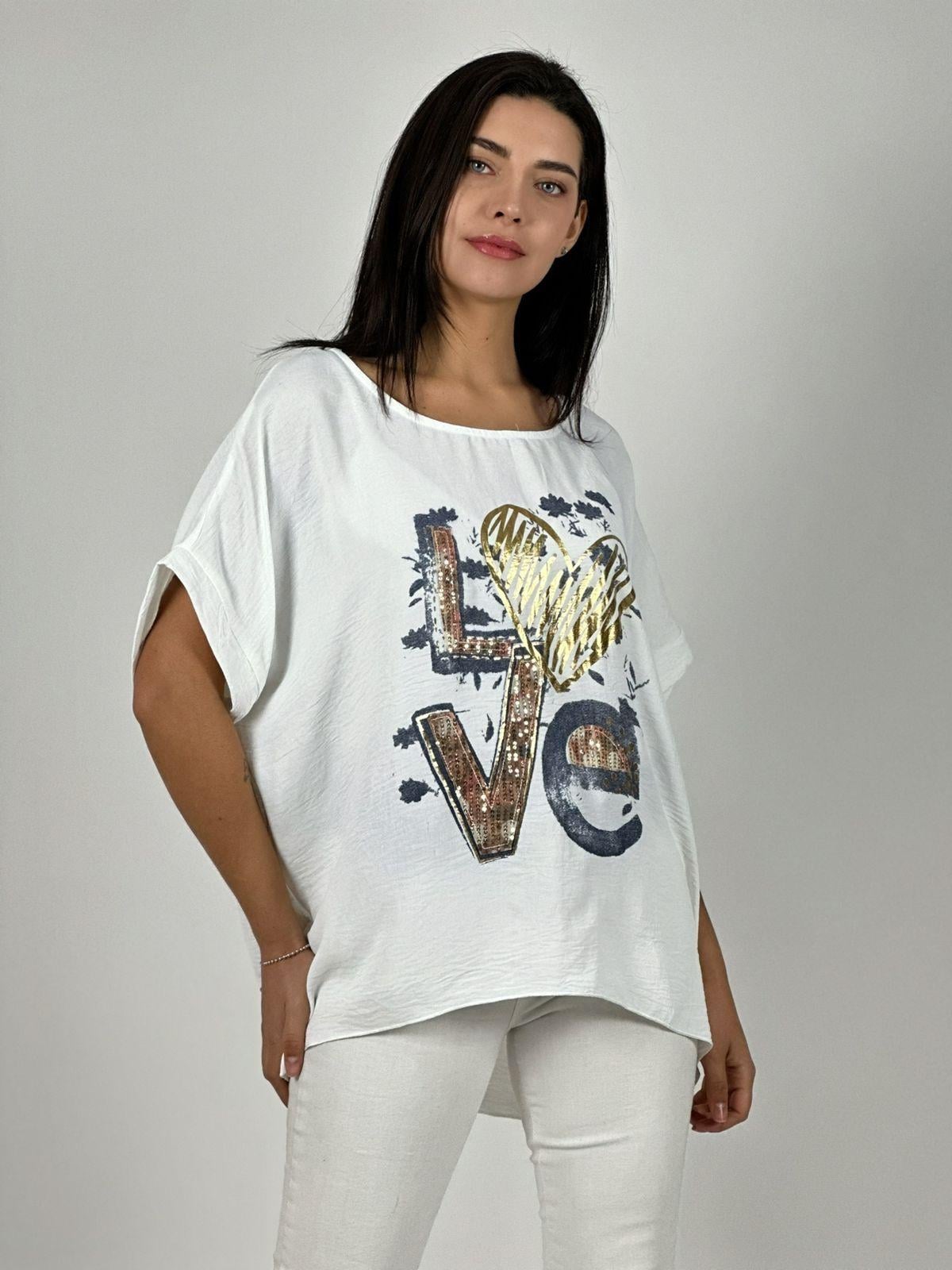 POLERA ALGODON LOVE CORAZON BRILLANTE NEGRO - 1