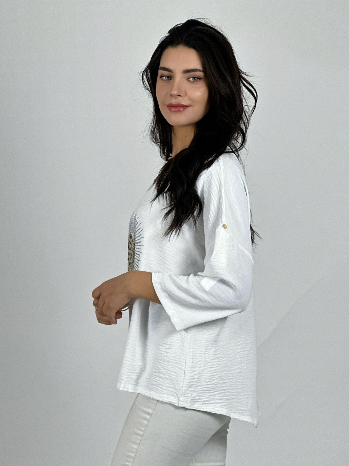 POLERA LINO CORAZON PRINT CON BRILLOS BLANCO - 3