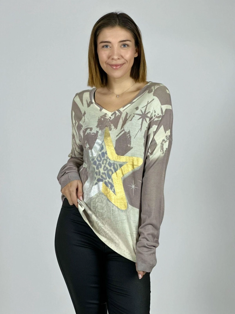 SWEATER HILO ESTRELLA BRILLANTE PRINT CAFE - 1