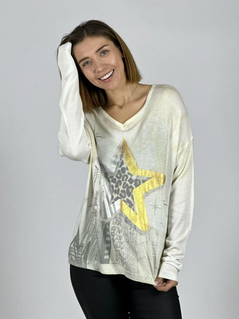 SWEATER HILO ESTRELLA BRILLANTE PRINT CAFE - 1