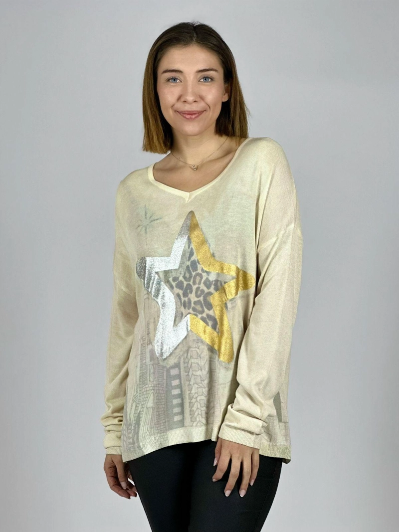 SWEATER HILO ESTRELLA BRILLANTE PRINT CAFE - 2