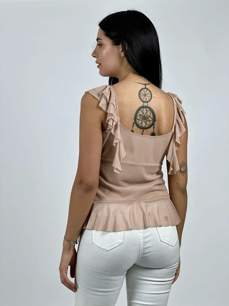 POLERA BOHO ABOTONADA CON VUELOS CAFE - 3