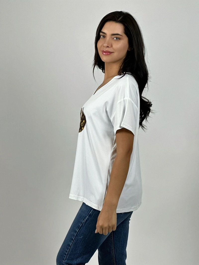 POLERA ALGODON MINNIE MOÑO CON BRILLOS BLANCO - 3