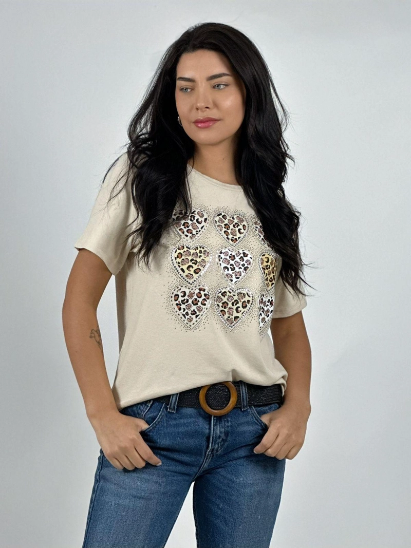 POLERA ALGODON CORAZONES PRINT BEIGE - 2
