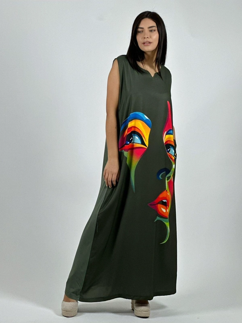 VESTIDO SUBLIMADO ROSTRO COLORIDO CAMEL - 2