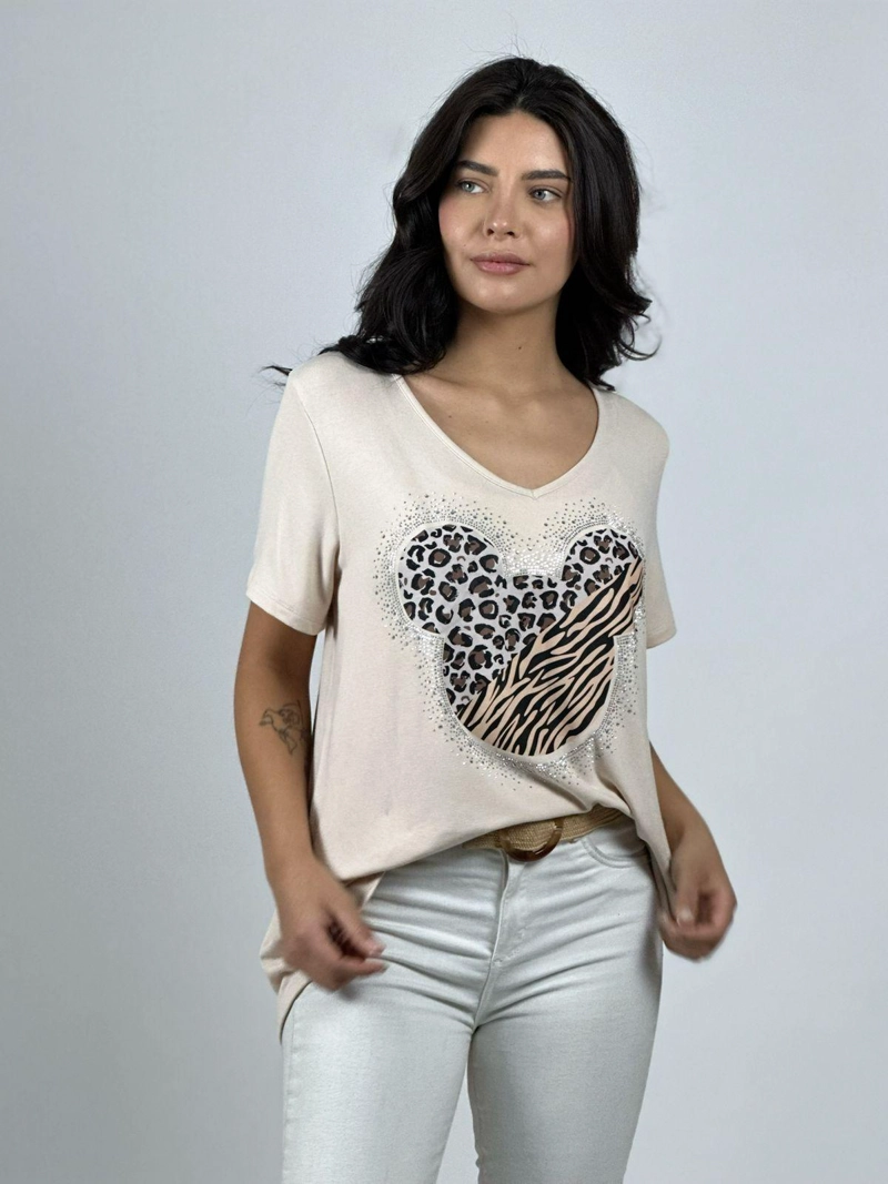 POLERA ALGODON MICKEY CON BRILLOS BLANCO - 1